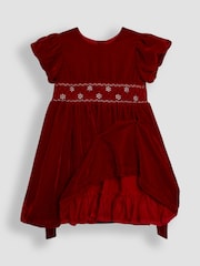 JoJo Maman Bébé Red Smock Waist Velvet Party Dress - Image 2 of 3