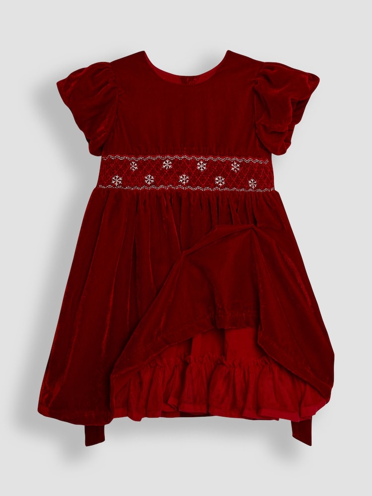 JoJo Maman Bébé Red Smock Waist Velvet Party Dress - Image 2 of 3