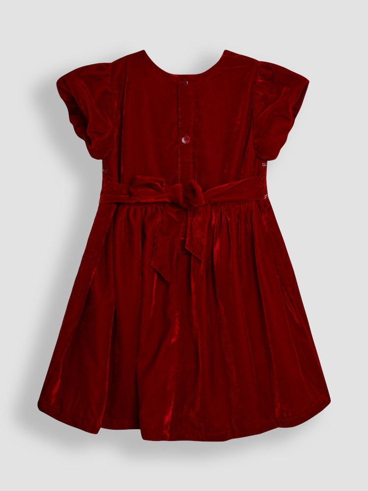 JoJo Maman Bébé Red Smock Waist Velvet Party Dress - Image 3 of 3