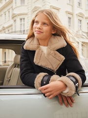 Lipsy Black Suede Aviator Style Jacket (5-16yrs) - Image 3 of 4