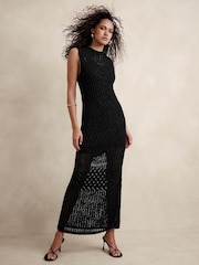 Banana Republic Black Cotton-Blend Open-Stitch Maxi Dress - Image 1 of 1