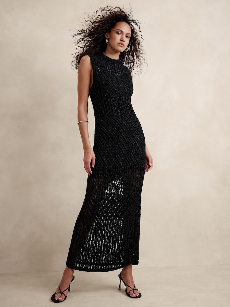 Banana Republic Black Cotton-Blend Open-Stitch Maxi Dress - Image 1 of 1