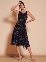 Jolie Moi Black Print Frill Hem Chiffon Midi Dress - Image 1 of 6