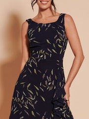 Jolie Moi Black Print Frill Hem Chiffon Midi Dress - Image 3 of 6