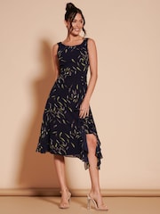 Jolie Moi Black Print Frill Hem Chiffon Midi Dress - Image 4 of 6
