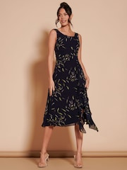 Jolie Moi Black Print Frill Hem Chiffon Midi Dress - Image 5 of 6