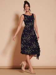Jolie Moi Black Print Frill Hem Chiffon Midi Dress - Image 6 of 6