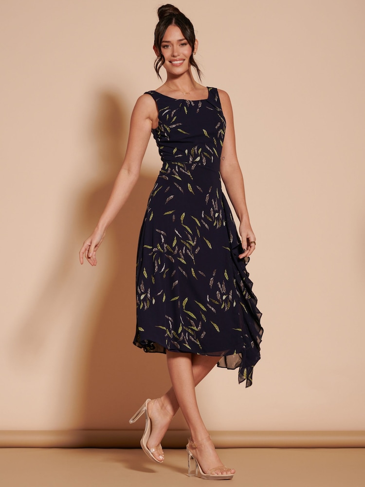Jolie Moi Black Print Frill Hem Chiffon Midi Dress - Image 6 of 6