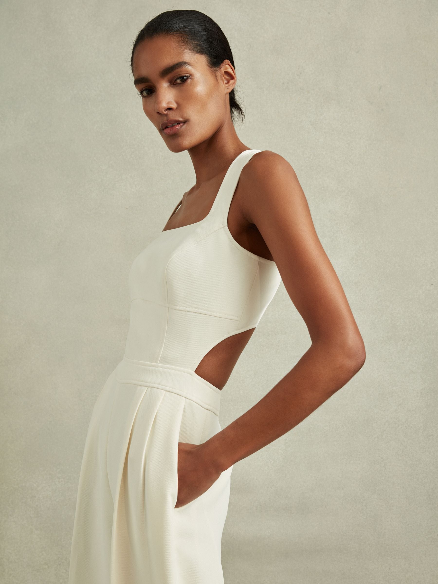 Buy Reiss Ivory Dion Twill Open Back Wide Leg Jumpsuit from Next Luxembourg