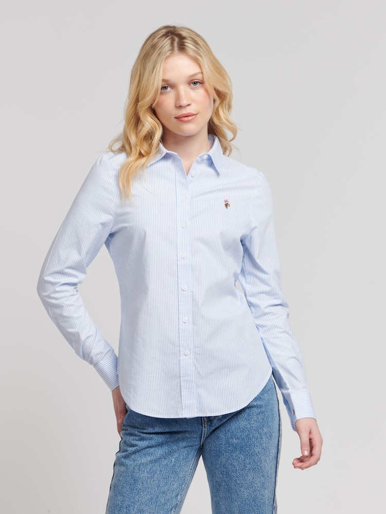 U.S. Polo Assn. Womens Classic Fit Stripe Oxford 100% Cotton Shirt - תמונה 1 מתוך 8