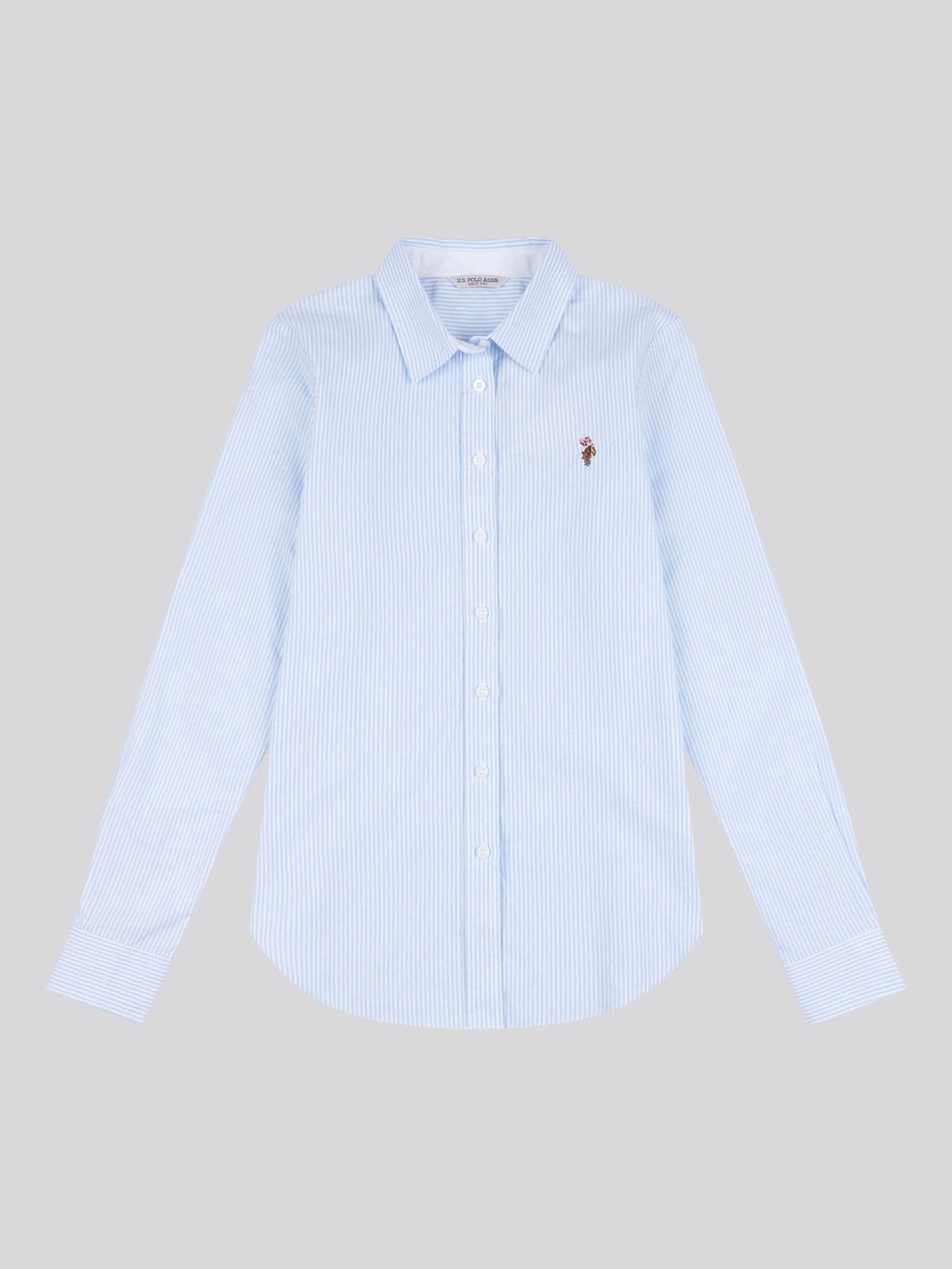 U.S. Polo Assn. Blue Womens Classic Fit Stripe Oxford 100% Cotton Shirt