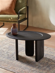 French Connection Black Mango Wood Ovate Coffee Table - Image 1 of 5