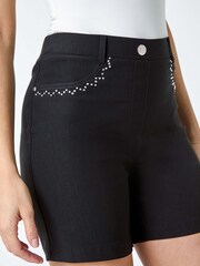 Roman Black Stud Embellished Stretch Shorts - Image 5 of 5