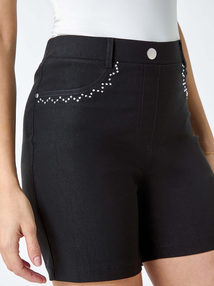 Roman Black Stud Embellished Stretch Shorts - Image 5 of 5