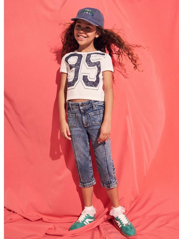 River Island Blue Girls Pedal Pusher 100% Cotton Jeans - Image 1 of 4