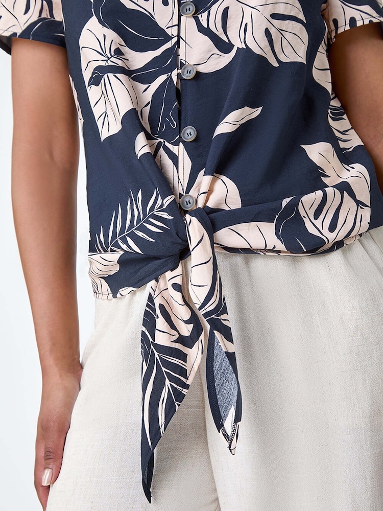 Roman Blue Tropical Tie Detail Top - Image 3 of 3
