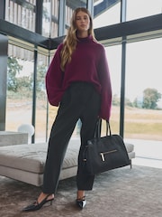 Grey Premium Ponte Barrel Leg Trousers With Wool - Image 1 of 9