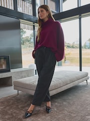 Grey Premium Ponte Barrel Leg Trousers With Wool - Image 2 of 9