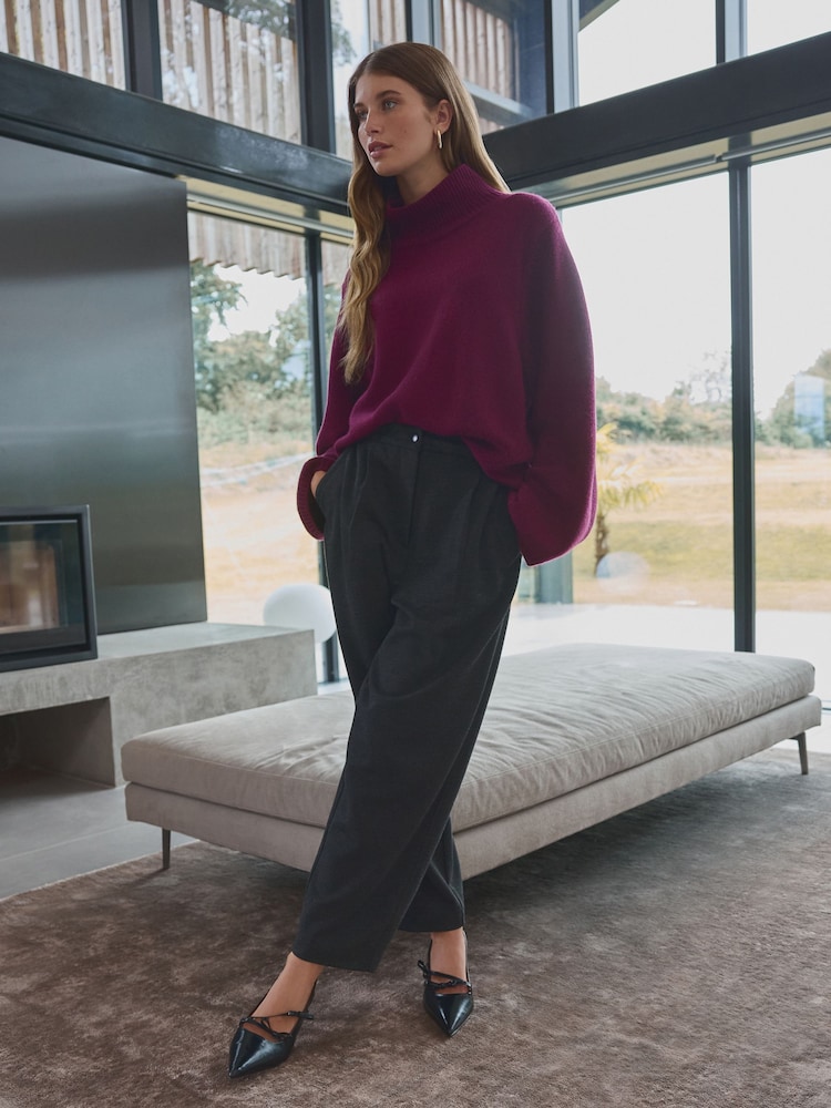Grey Premium Ponte Barrel Leg Trousers With Wool - Image 2 of 9