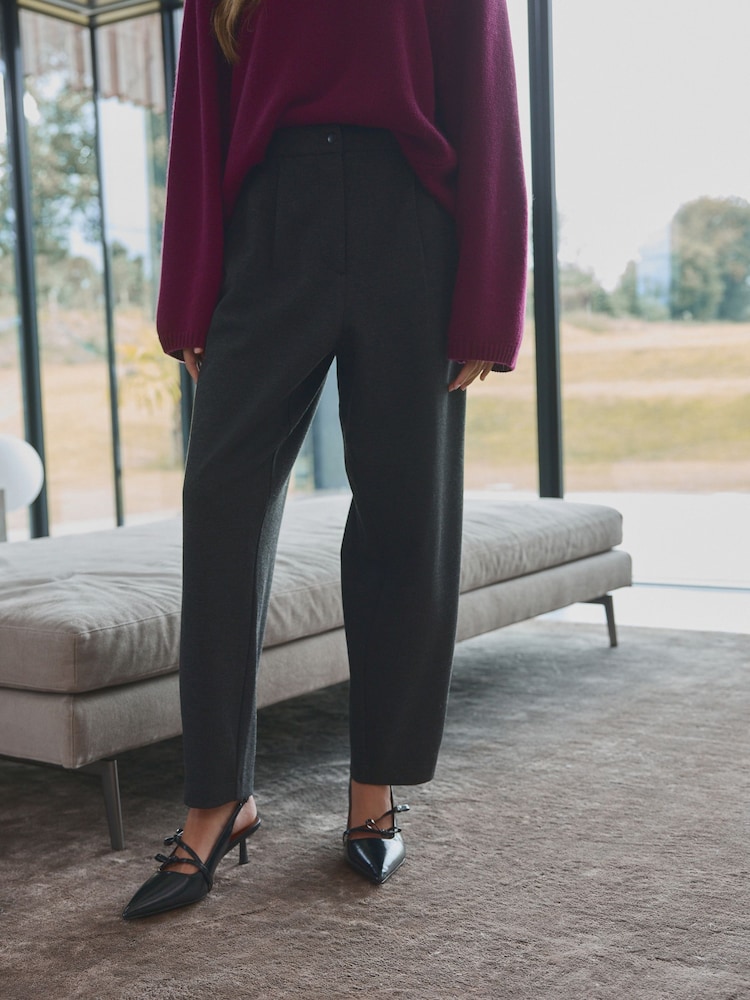 Grey Premium Ponte Barrel Leg Trousers With Wool - Image 3 of 9
