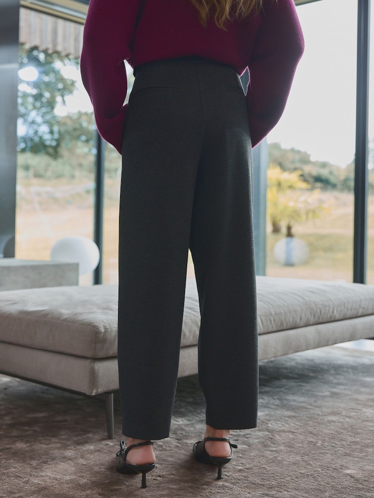 Grey Premium Ponte Barrel Leg Trousers With Wool - Image 4 of 9