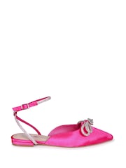 Linzi Pink Mayla Satin Flat Mules With Diamante Bow Detail - Image 2 of 4