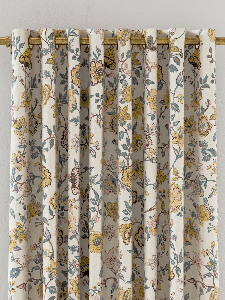 Joules Teal Indienne Floral Blackout Eyelet Eyelet Curtains - Image 2 of 2