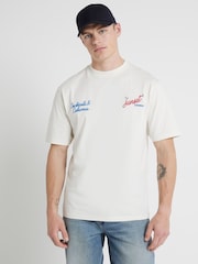 River Island Cream Regular Fit Short Sleeve Sunset Lounge 100% Cotton T-Shirt - Image 1 of 4