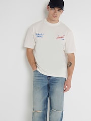 River Island Cream Regular Fit Short Sleeve Sunset Lounge 100% Cotton T-Shirt - Image 2 of 4