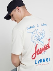 River Island Cream Regular Fit Short Sleeve Sunset Lounge 100% Cotton T-Shirt - Image 3 of 4