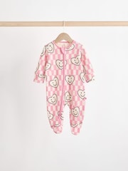 Pink Happy Heart Baby Two Way Zip Floral Print 100% Cotton Sleepsuits 3 Pack (0mths-2yrs) - Image 3 of 11