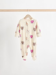 Pink Happy Heart Baby Two Way Zip Floral Print 100% Cotton Sleepsuits 3 Pack (0mths-2yrs) - Image 4 of 11