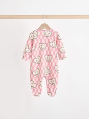 Pink Happy Heart Baby Two Way Zip Floral Print 100% Cotton Sleepsuits 3 Pack (0mths-2yrs) - Image 6 of 11