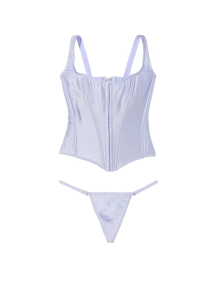 Victoria's Secret Blue Crescent Archive Satin Corset and Knicker Set - Image 3 of 3