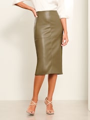 Lipsy Khaki Green Faux Leather Pencil Skirt - Image 2 of 4