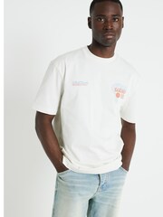 River Island White 100% Cotton Short Sleeve Regular Fit Sakao Embroidery T-Shirt - Image 1 of 4