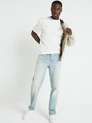 River Island White 100% Cotton Short Sleeve Regular Fit Sakao Embroidery T-Shirt - Image 2 of 4