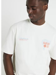 River Island White 100% Cotton Short Sleeve Regular Fit Sakao Embroidery T-Shirt - Image 3 of 4