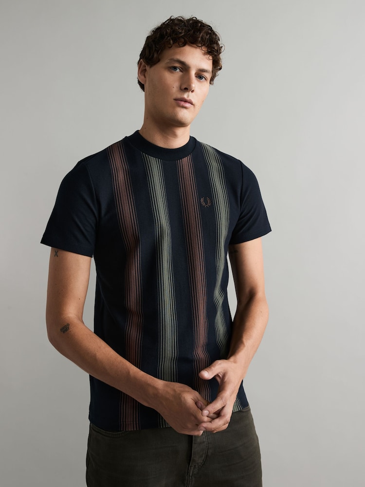 Fred Perry Navy 100% Cotton Ombre Stripe T-Shirt - Image 1 of 5