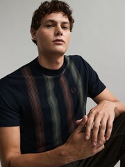 Fred Perry Navy 100% Cotton Ombre Stripe T-Shirt - Image 4 of 5