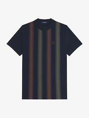 Fred Perry Navy 100% Cotton Ombre Stripe T-Shirt - Image 5 of 5