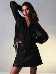 Black Polka Dot Long Sleeve Tie Neck Blouse - Image 2 of 7