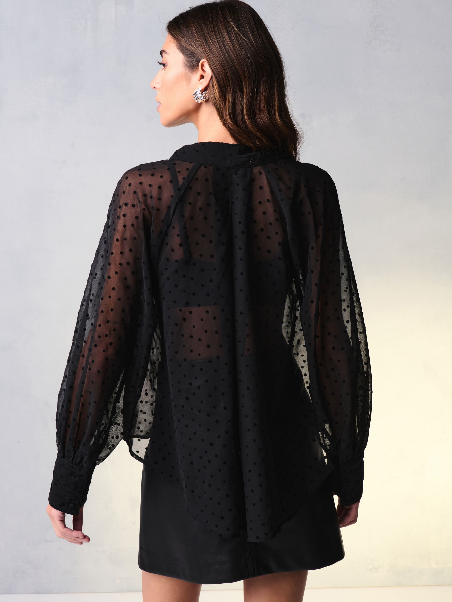 Buy Black Polka Dot Long Sleeve Tie Neck Blouse from Next