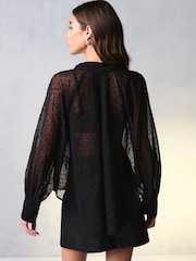 Black Polka Dot Long Sleeve Tie Neck Blouse - Image 4 of 7