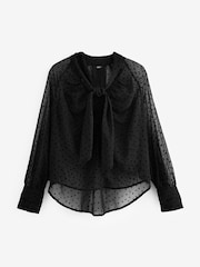 Black Polka Dot Long Sleeve Tie Neck Blouse - Image 6 of 7