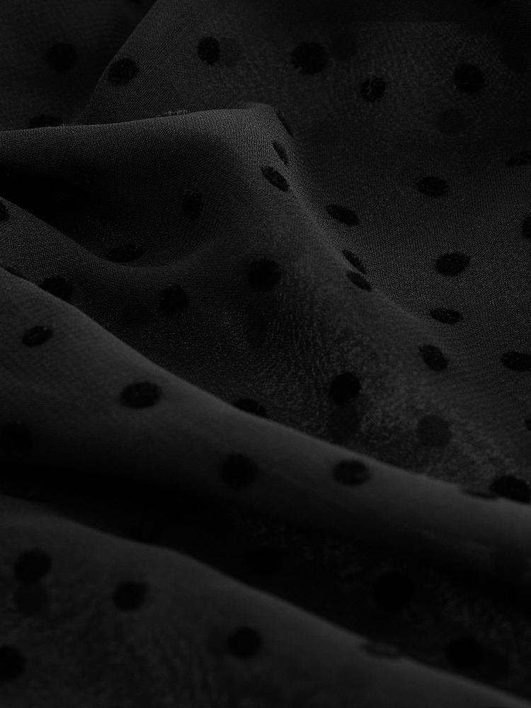 Black Polka Dot Long Sleeve Tie Neck Blouse - Image 7 of 7