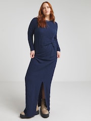 Simply Be Navy Blue Textured Midi Dress - Image 1 of 4