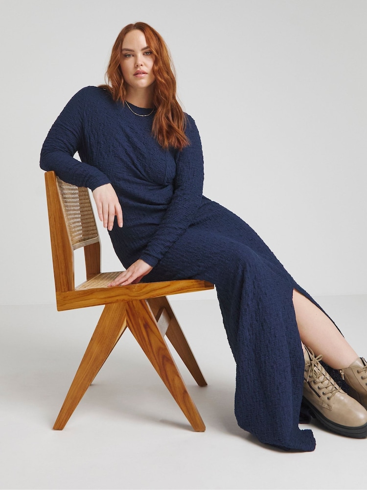 Simply Be Navy Blue Textured Midi Dress - Image 2 of 4