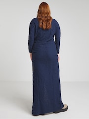 Simply Be Navy Blue Textured Midi Dress - Image 3 of 4