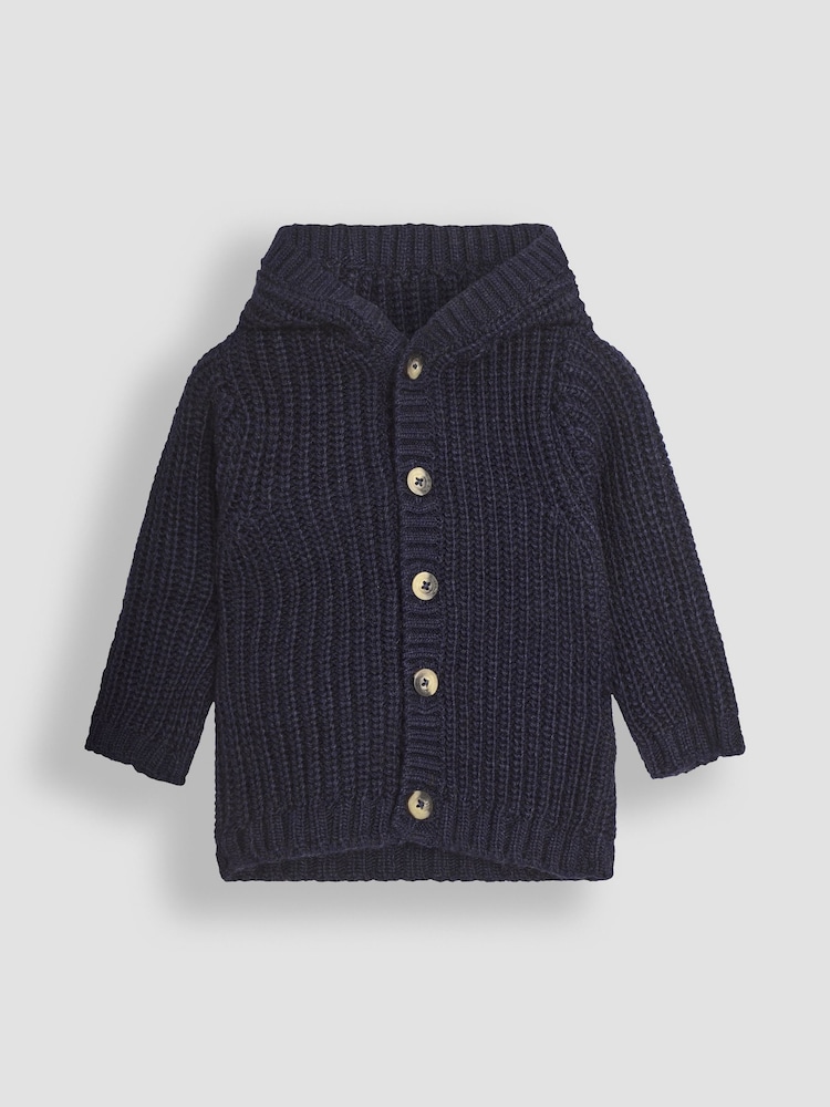 JoJo Maman Bébé Navy Knit Hooded Cardigan - Image 1 of 3 JoJo Maman Bébé Navy Knit Hooded Cardigan - Image 1 of 3
